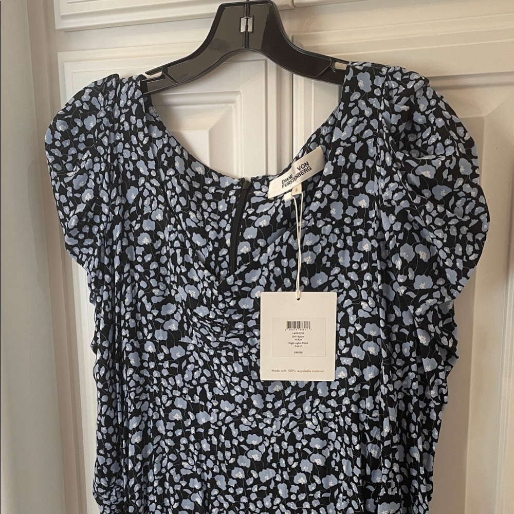 DVF Black Blue and White Print Dress